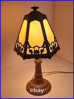 Vintage Antique Victorian Painted Iron Slag Glass Table Desk Lamp