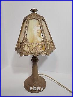 Vintage Antique Victorian Painted Iron Slag Glass Table Desk Lamp