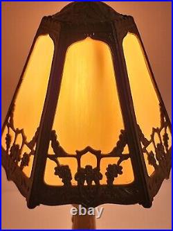 Vintage Antique Victorian Painted Iron Slag Glass Table Desk Lamp