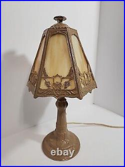 Vintage Antique Victorian Painted Iron Slag Glass Table Desk Lamp