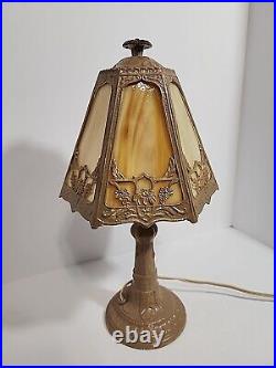 Vintage Antique Victorian Painted Iron Slag Glass Table Desk Lamp