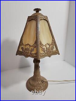 Vintage Antique Victorian Painted Iron Slag Glass Table Desk Lamp