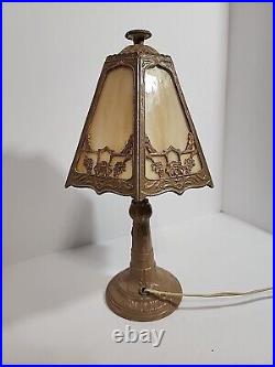 Vintage Antique Victorian Painted Iron Slag Glass Table Desk Lamp