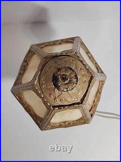 Vintage Antique Victorian Painted Iron Slag Glass Table Desk Lamp