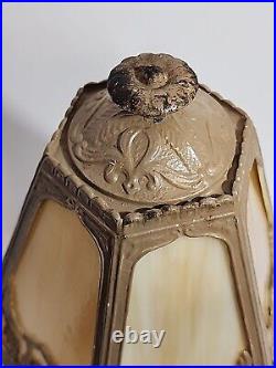 Vintage Antique Victorian Painted Iron Slag Glass Table Desk Lamp
