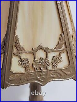 Vintage Antique Victorian Painted Iron Slag Glass Table Desk Lamp