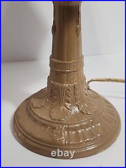 Vintage Antique Victorian Painted Iron Slag Glass Table Desk Lamp