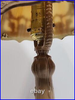Vintage Antique Victorian Painted Iron Slag Glass Table Desk Lamp