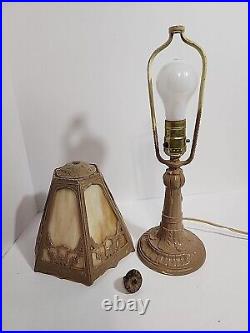 Vintage Antique Victorian Painted Iron Slag Glass Table Desk Lamp