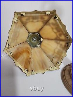 Vintage Antique Victorian Painted Iron Slag Glass Table Desk Lamp