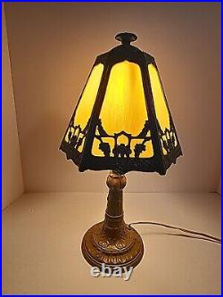Vintage Antique Victorian Painted Iron Slag Glass Table Desk Lamp