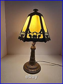 Vintage Antique Victorian Painted Iron Slag Glass Table Desk Lamp