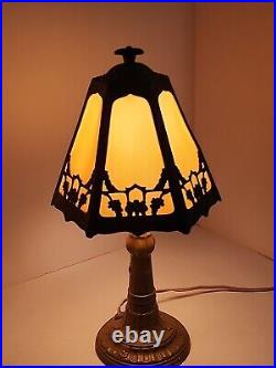 Vintage Antique Victorian Painted Iron Slag Glass Table Desk Lamp