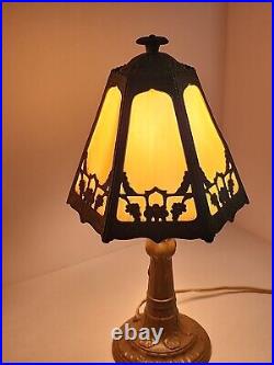 Vintage Antique Victorian Painted Iron Slag Glass Table Desk Lamp