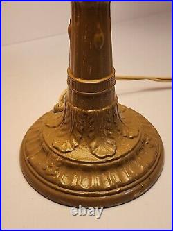 Vintage Antique Victorian Painted Iron Slag Glass Table Desk Lamp