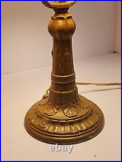Vintage Antique Victorian Painted Iron Slag Glass Table Desk Lamp