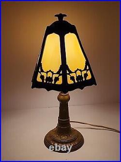 Vintage Antique Victorian Painted Iron Slag Glass Table Desk Lamp