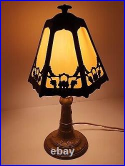 Vintage Antique Victorian Painted Iron Slag Glass Table Desk Lamp