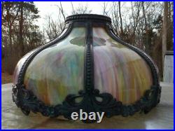 Vintage Antique Victorian Tiffany Style Rainbow Stained Slag Glass Lamp Shade