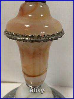 Vintage Are Deco Table Lamp Chrome Base Brown Akro Agate Slag Glass 27