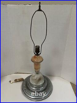 Vintage Are Deco Table Lamp Chrome Base Brown Akro Agate Slag Glass 27