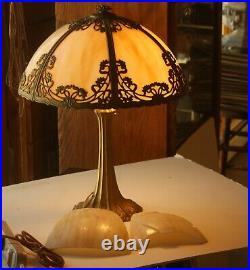 Vintage Art Deco 6 Panel Slag Glass Table Lamp