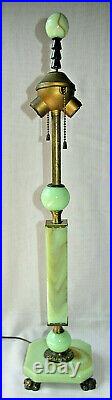 Vintage Art Deco Akro Agate Claw Foot Table Lamp Uranium Vaseline Slag Glass