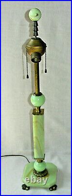 Vintage Art Deco Akro Agate Claw Foot Table Lamp Uranium Vaseline Slag Glass