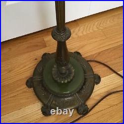 Vintage Art Deco Akro Agate Slag Jade Glass & Brass / Iron Floor Lamp works