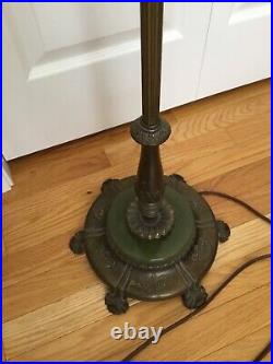 Vintage Art Deco Akro Agate Slag Jade Glass & Brass / Iron Floor Lamp works