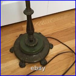 Vintage Art Deco Akro Agate Slag Jade Glass & Brass / Iron Floor Lamp works