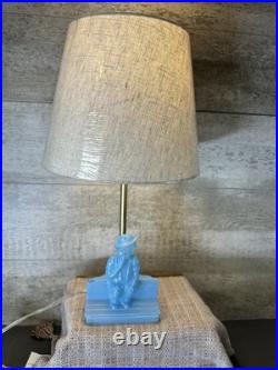 Vintage Art Deco Blue Slag Glass Boudoir Lamp -Figural Boy on Bench Rare 1930s
