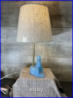 Vintage Art Deco Blue Slag Glass Boudoir Lamp -Figural Boy on Bench Rare 1930s