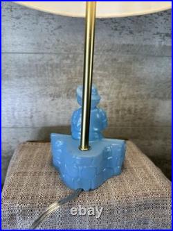 Vintage Art Deco Blue Slag Glass Boudoir Lamp -Figural Boy on Bench Rare 1930s