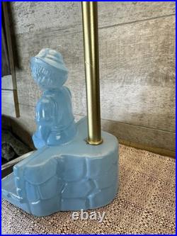 Vintage Art Deco Blue Slag Glass Boudoir Lamp -Figural Boy on Bench Rare 1930s Vintage Art Deco Blue Slag Glass Boudoir Lamp -Figural Boy on Bench Rare 1930s