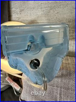 Vintage Art Deco Blue Slag Glass Boudoir Lamp -Figural Boy on Bench Rare 1930s