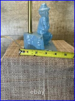 Vintage Art Deco Blue Slag Glass Boudoir Lamp -Figural Boy on Bench Rare 1930s