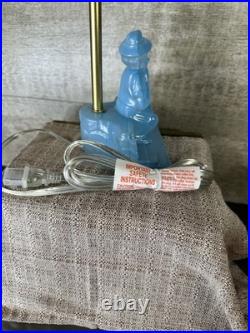 Vintage Art Deco Blue Slag Glass Boudoir Lamp -Figural Boy on Bench Rare 1930s