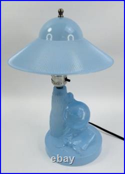 Vintage Art Deco Blue Slag Glass Siesta Lamp Mexican Man Cactus Houzex Akro