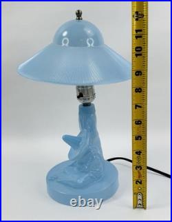 Vintage Art Deco Blue Slag Glass Siesta Lamp Mexican Man Cactus Houzex Akro