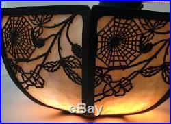 Vintage Art Deco Cast Metal Slag/Stained Glass Lamp Shade(only) Spider Webs