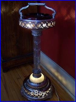 Vintage Art Deco Chrome Torchiere Lamp Standing Floor Ashtray Slag Glass Ornate