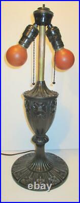Vintage Art Deco Double Socket Bronze Finish Table Lamp Slag Glass Handel Miller