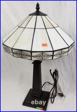 Vintage Art Deco Handmade Slag Glass Shade Cast Iron Table Lamp 22x14 READ