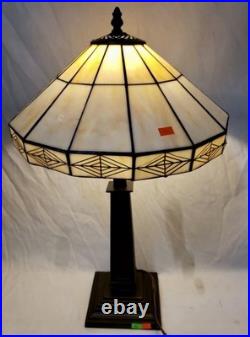 Vintage Art Deco Handmade Slag Glass Shade Cast Iron Table Lamp 22x14 READ