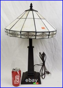 Vintage Art Deco Handmade Slag Glass Shade Cast Iron Table Lamp 22x14 READ Vintage Art Deco Handmade Slag Glass Shade Cast Iron Table Lamp 22x14 READ
