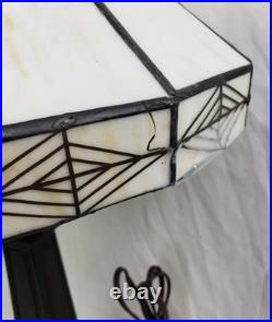 Vintage Art Deco Handmade Slag Glass Shade Cast Iron Table Lamp 22x14 READ