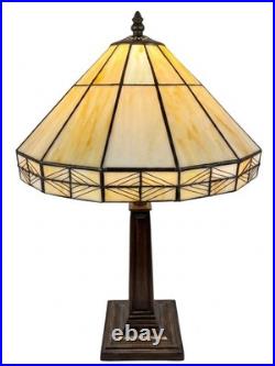 Vintage Art Deco Handmade Slag Glass Shade Cast Iron Table Lamp Tiffany style