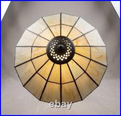 Vintage Art Deco Handmade Slag Glass Shade Cast Iron Table Lamp Tiffany style