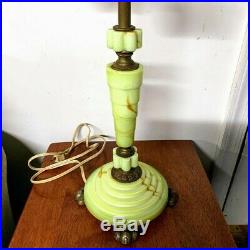 Vintage Art Deco Houze Lamp Houze Glass Slag Agate Vaseline Glass Claw Foot Base